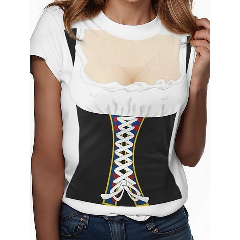 Oktoberfest Women's T Shirt Graphic Fashion Stylish Modern Short Sleeve Crew Neck Regular Tops Daily Weekend 3D Print Black White Brown Green Summer Spring
