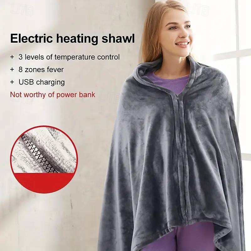 USB Rechargeable Heating Blanket Flannel Single Warm Shawl Three-speed Temperature Adjustment Suitable for Office Lunch Break Outdoor Travel Car Travel and Keeping Warm4