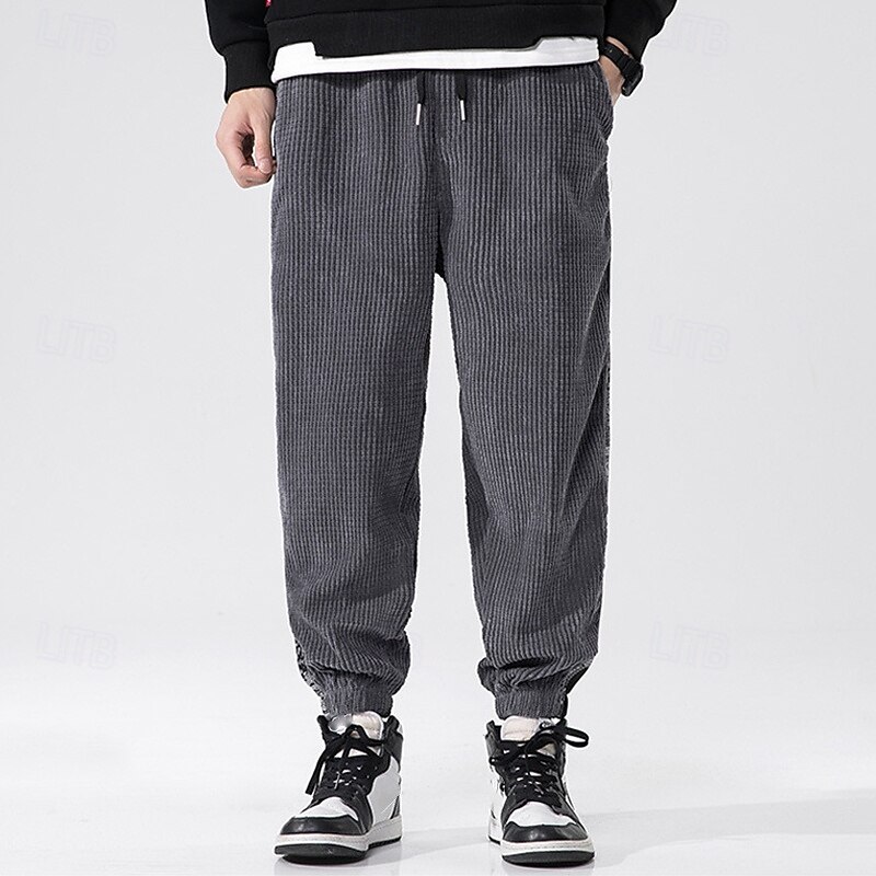 Men's Athletic Pants Sweatpants Joggers Corduroy Pants Trousers Pocket Elastic Waist Drawstring Color Block Comfort Sports Outdoor Daily Ethnic Style Casual Black Light Grey Micro-elastic2