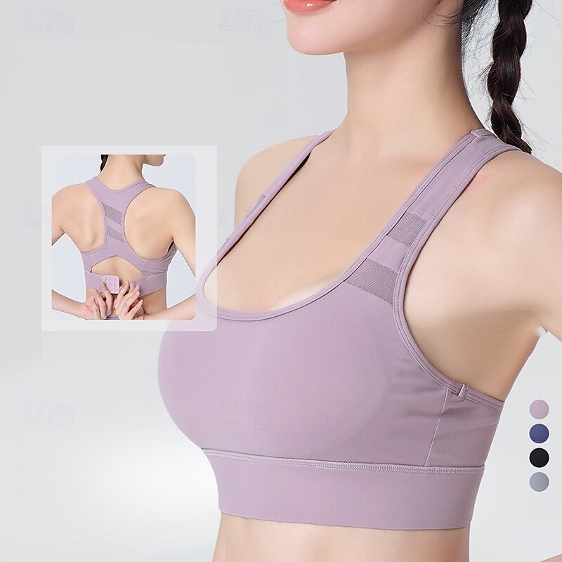 Women's Racerback Bra Yoga Crop Tank Top Sports Bra Underwear High Supports Breathable Hollow Padded Solid / Plain Color Sport Activewear Black Blue Gym Volleyball Running