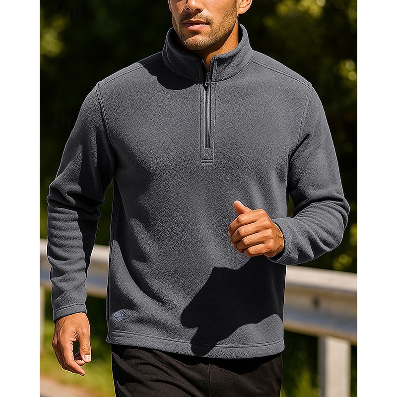 Men's Running Top Sports Sweatshirt Zipper Long Sleeve Top Athleisure Solid Colored Thermal Warm Breathable Gym Workout Hiking Running Sportswear Activewear Black Dark Gray Khaki4
