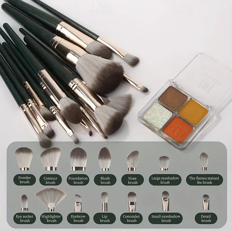 14PCS Makeup Brush Set, Professional Foundation Blending Eyeshadow Eyeliner Contour Face Brushes with Soft Synthetic Bristles and Wooden Handles for Beginners and Pros2