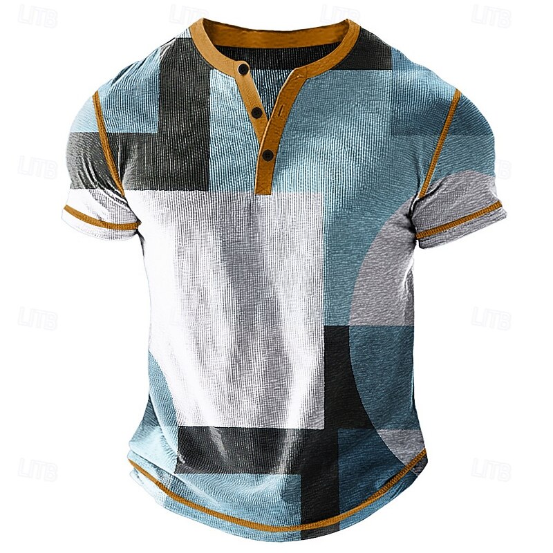 Men's Graphic Color Block Henley Shirt Waffle T Shirt Short Sleeve Daily Retro Vintage Classic Sports Outdoor Casual Holiday Summer Spring Spring & Summer Lake blue Purple Khaki Henley Henley T-Shirt