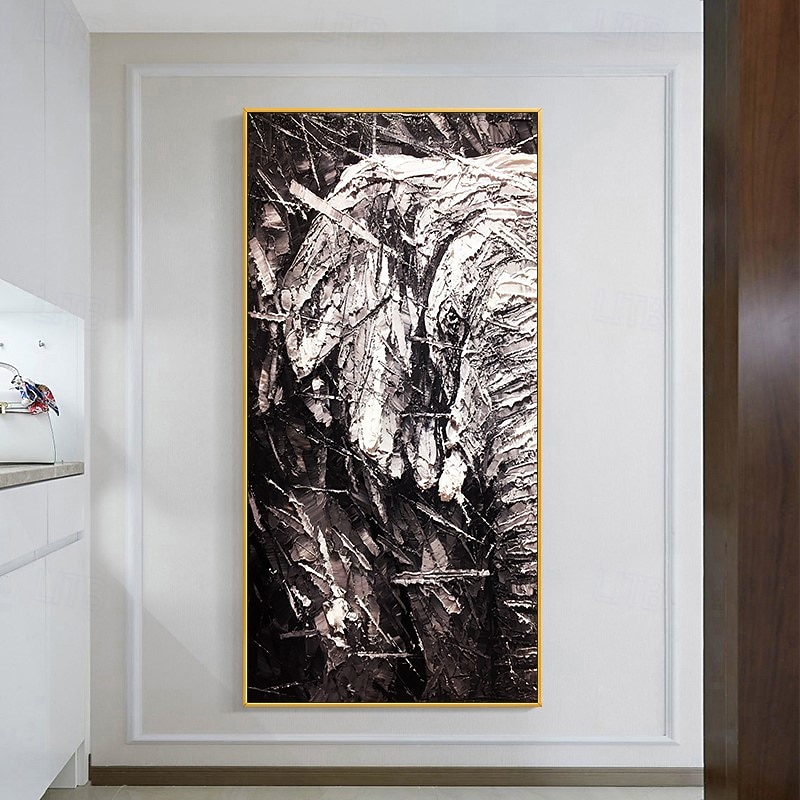 Handmade Oil Painting Canvas Wall Art Decoration Modern Abstract Palette Knife Black and White Elephant Home Decor Rolled Frameless Unstretched Painting4