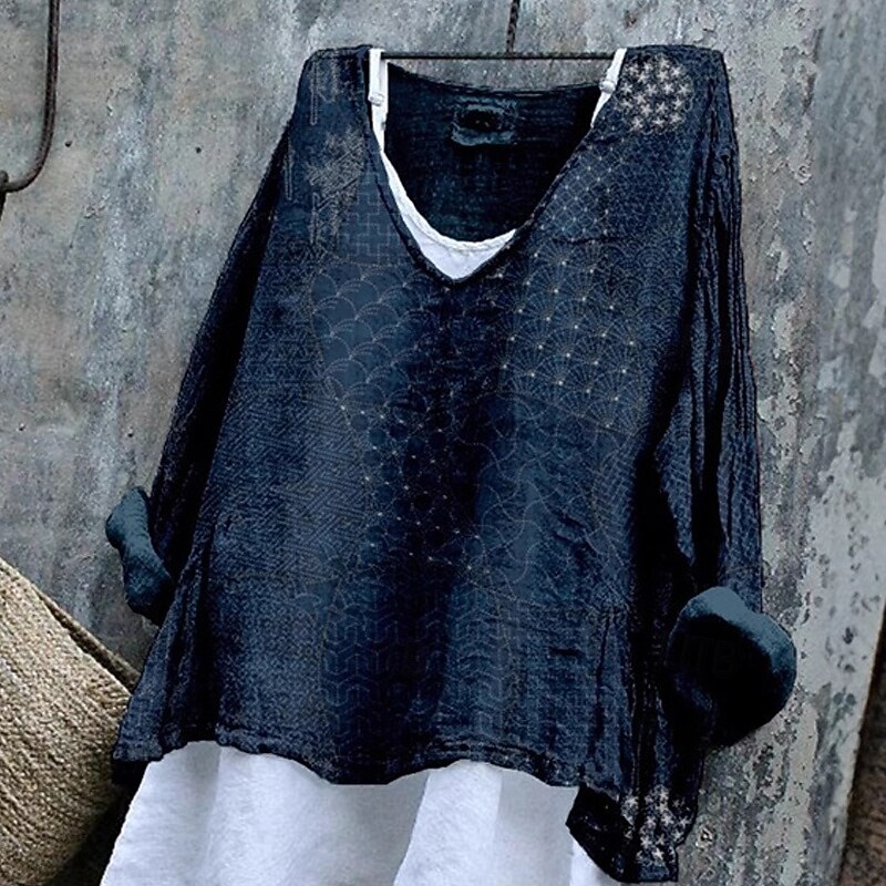 Women's T Shirt Tee Top Print Fashion Modern Short Sleeve V Neck Regular Tops Daily Going out Black Blue Spring Fall