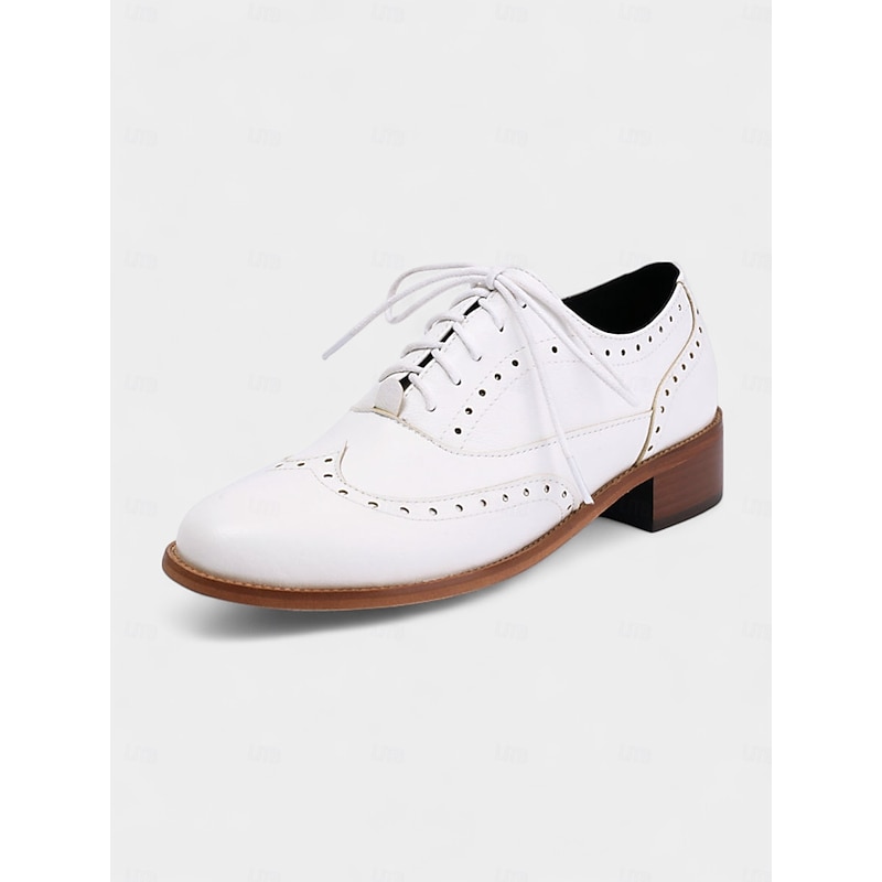 Women's Brown Oxford Brogue Shoes with Low Heel - Retro British Style Lace-Up Flats for College Students and Office Wear, Ideal for Fall Outfits and Daily Walking4