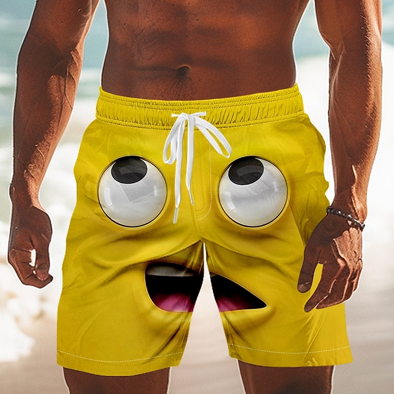 Men's 3D Cartoon Smile Face Swim Trunks Swim Shorts Board Shorts Mid Waist Funny Outdoor Vacation Dailywear Side Pockets Mesh Lining Elastic Drawstring Waist Designer Clothing Apparel2