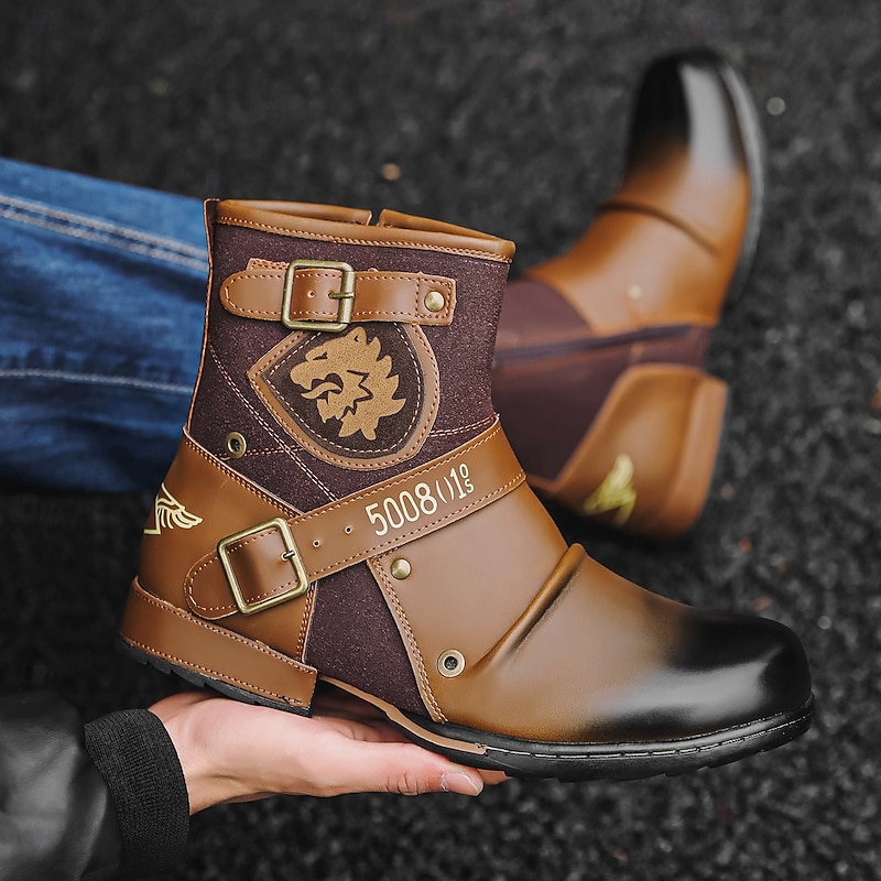 Men's Premium  Biker Boots with Lion Design for Adventure, Outdoor Events, and Motorcycle Enthusiasts