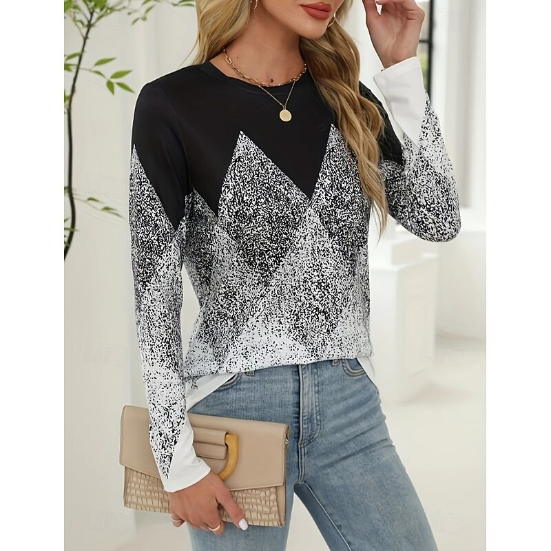 Halloween Women's T shirt Crew Neck Long Sleeve Tunic Graphic Vintage Stylish Classic Regular Tops Daily Sports Going out Print Black Gray Fall4