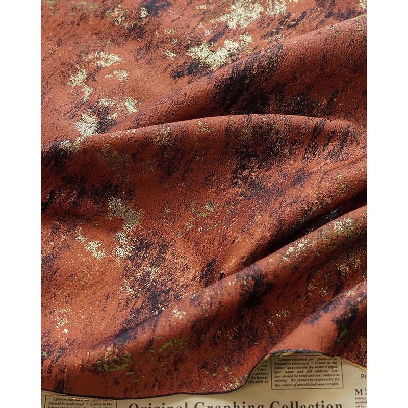 Rust Jacquard A-Line Cocktail Dresses Elegant Dress Formal Wedding Floor Length 3/4 Length Sleeve V Neck Satin with Pleats Ruched2