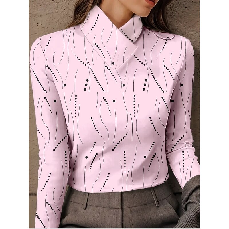 Women's Tunic Graphic Geometric Abstract Elegant Vintage Stylish Long Sleeve High Neck Regular Tops Daily Pink Blue off-white Fall Winter Prefall3