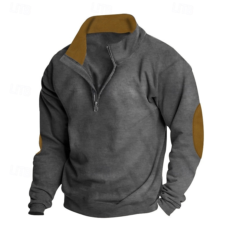 Men's Sweatshirt Zip Up Hoodie Quarter Zip Sweatshirt Black Burgundy Camel Light Grey Dark Gray Standing Collar Plain Patchwork Sports & Outdoor Casual Daily Streetwear Cool Sportswear Spring &  Fall4