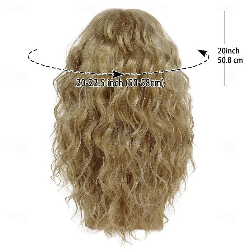 20 Inch 80s Rock Wigs for Men and Women Wig Long Blonde Wig with Bangs 1980s Costume Halloween Blonde Curly Wavy Wigs Mullet Rocker Disco Punk Style2
