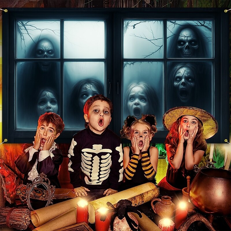 Halloween Hanging Tapestry Photograph Backdrop Jack O Lantern Wall Art Large Tapestry Mural Decor Blanket Curtain Home Bedroom Living Room 2025 Halloween Decoration Death Selfie4