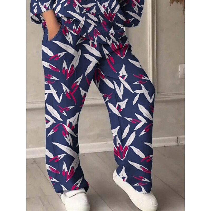 Women's Active Fashion Pants Sets Long Sleeve V Neck Graphic Print Vacation Daily Holiday Blue Summer Regular Fit3