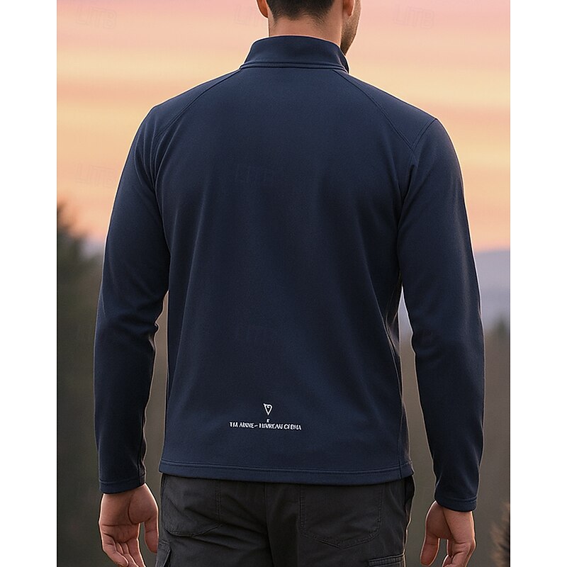 Men's Pullover Sweatshirt Hiking Shirt Hiking top Long Sleeve Stand Collar Tee Tshirt Top Outdoor Sweat wicking Breathable Winter Quarter-Zip Polyester Black Royal Blue Hunting Climbing Running2