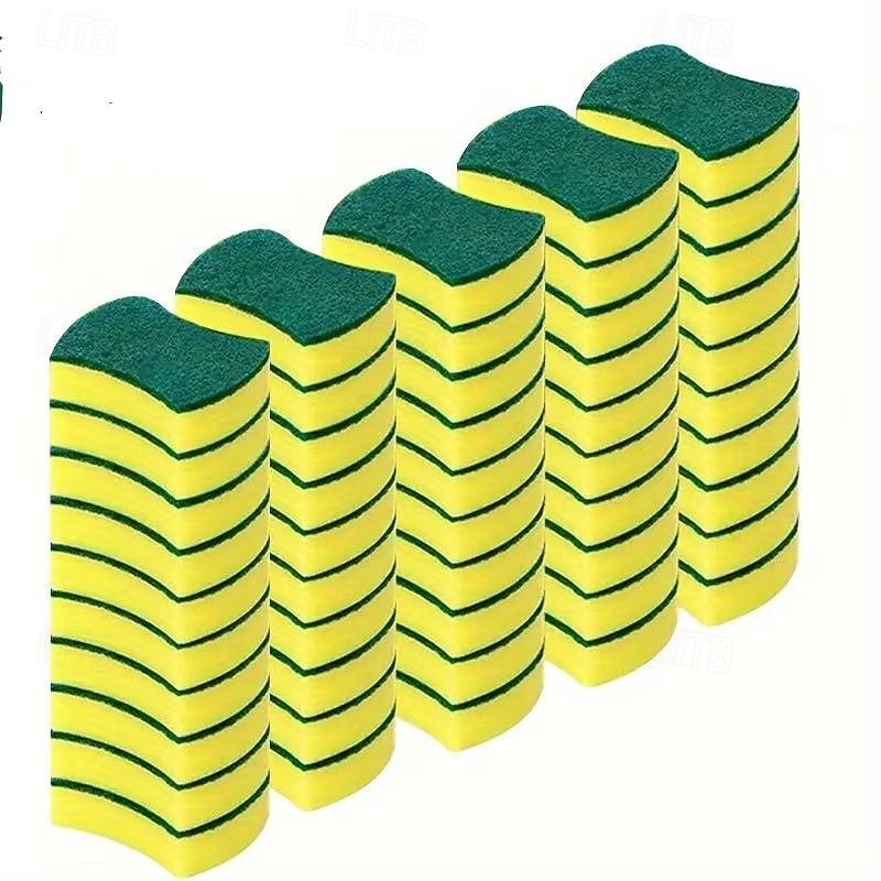 50pcs  Cleaning Sponges, Multi-Functional Double-Sided Durable Non-Scratch Scrub Pads for Home Cleaning, Dishwashing, and Premium Kitchen Use, Highly Absorbent Essential Cleaning Tool - Main Image
