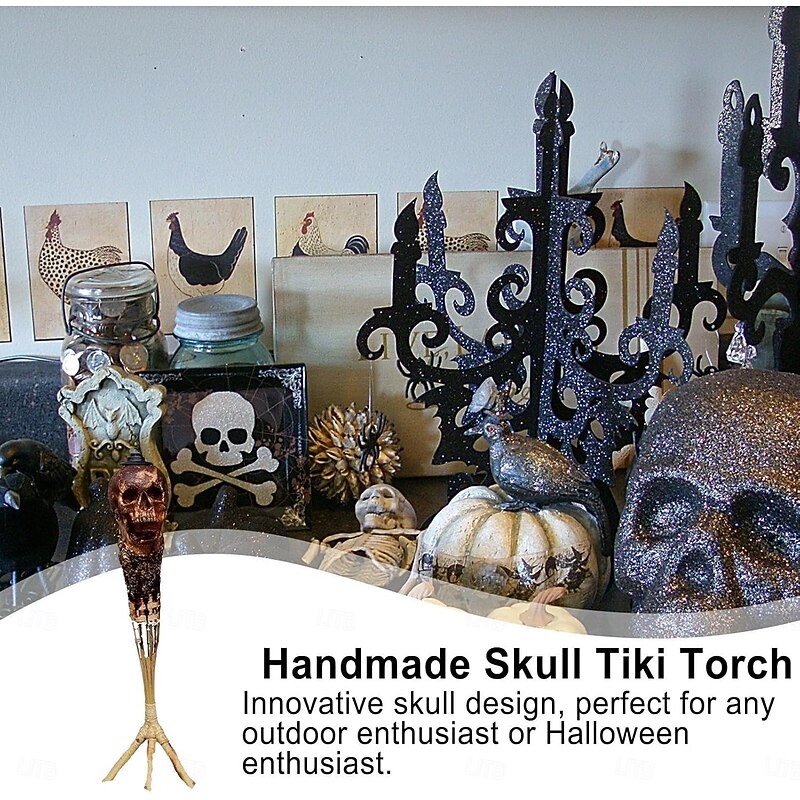 Handmade Skull Tiki Torch, Halloween Skull Garden Patio Decorative Torches, Weather Proof Outdoor Patio Lighting Garden Torch, Halloween Stylish Spooky Torch Light for Outdoor Garden Decor2