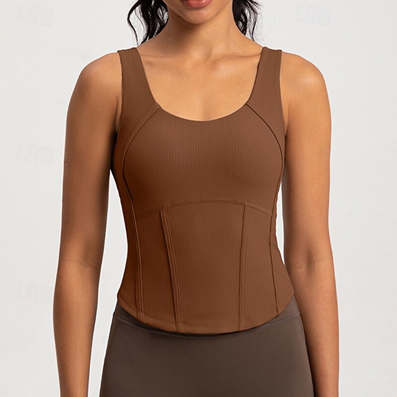 Women's Workout Tops Breathable Tummy Control Padded Sleeveless Sports Solid Color Top For Pilates Running Yoga Activewear2