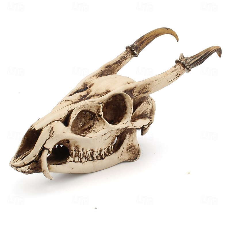 Halloween Statue Vintage Realistic Goat Skull Figurine Gothic Viking Style Animal Decor for Desktop Bar Study Room Party Spooky Resin Decoration Ornament Piece4