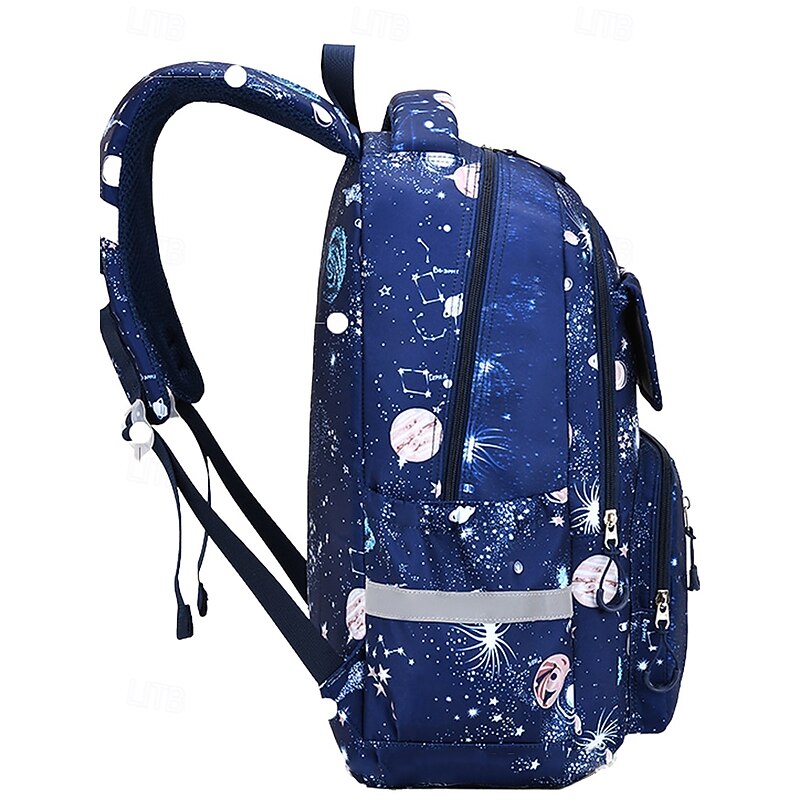 Kid's Galaxy Print Waterproof School Backpack - Cute Large Capacity School Bag with Bunny Charm for Kids and Elementary School Students Pink Purple Dark Blue3