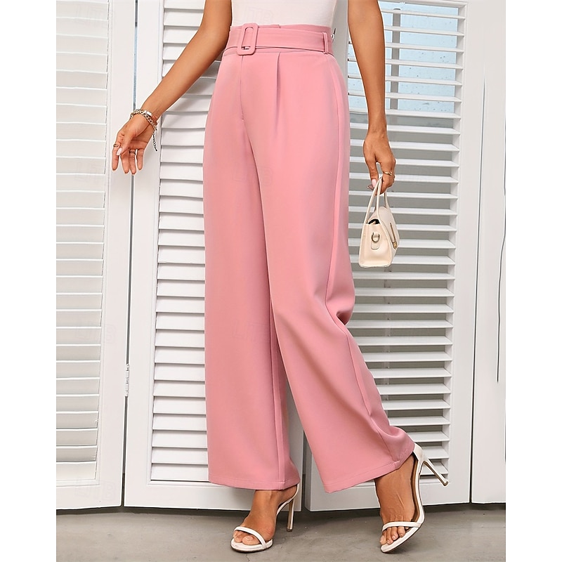 Women's Dress Pants Wide Leg Pants Trousers Fashion Streetwear Full Length High Waist Plain Breathability Comfortable Micro-elastic Business Daily Wear Dark Brown Black Light Green Pink Summer Spring