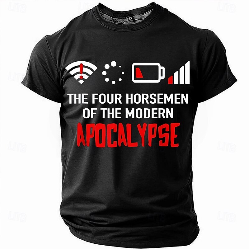 Men's Funny Graphic T-Shirt: Modern Apocalypse Tech Frustrations with Wi-Fi, Low Battery & No Signal Humor Tee