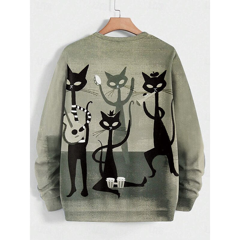 Halloween Women's Sweatshirts Black Cat Graphic Geometric Casual Long Sleeve Crew Neck Regular Tops Street Dailywear Print Pink Green Fall Winter2