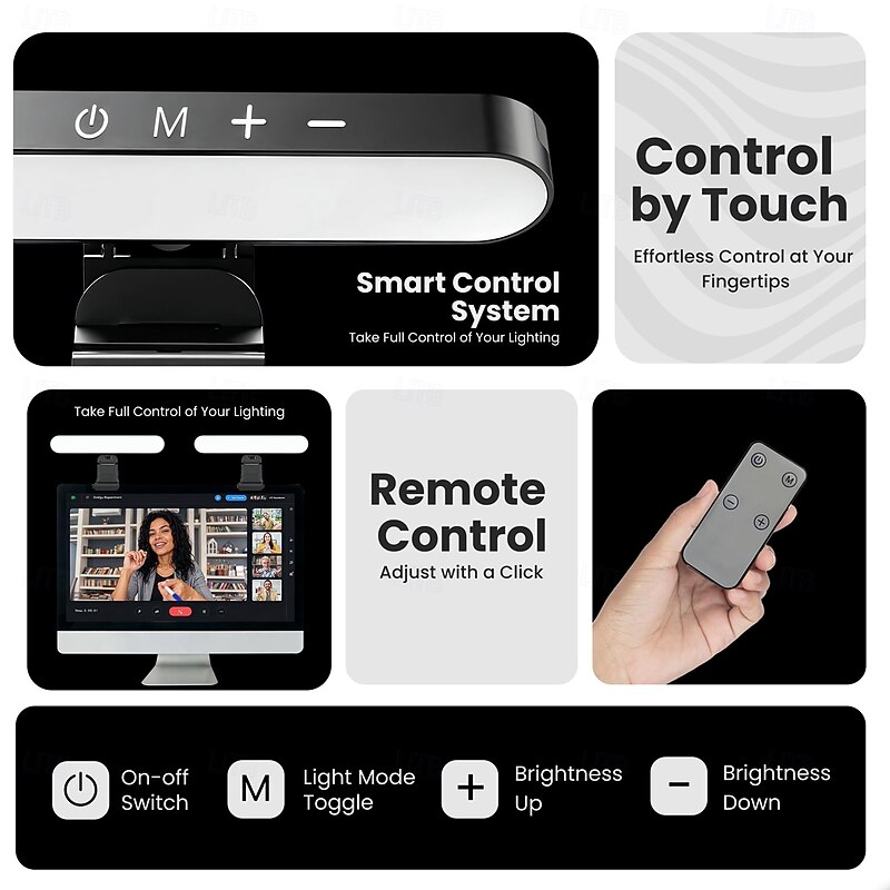 Rechargeable Clip-On Video Conferencing Light with Remote and Touch Control Adjustable 3 Lighting Modes for Zoom Calls and Video Recording2
