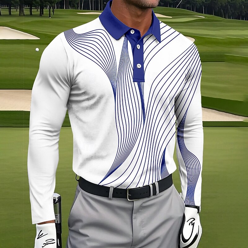 Men's Geometic Line Polo Long Sleeve Polo Shirts Collared Shirts Sportswear Casual Outdoor clothing Daily Wear 3D Print Spring Fall Winter Black Red Blue2