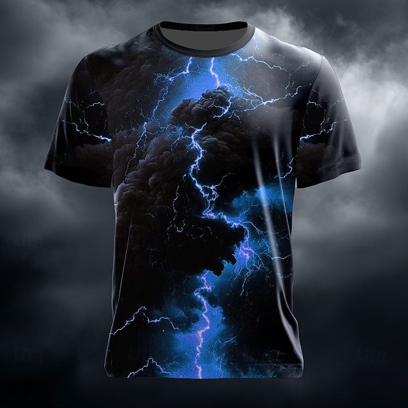 Men's Optical Illusion Lightning 3D T Shirt Short Sleeve T shirt 3D Print Crew Neck Shirt Fashion Exaggerated Daily Party Street Casual Yellow Royal Blue Blue Summer Spring All Seasons Clothing3