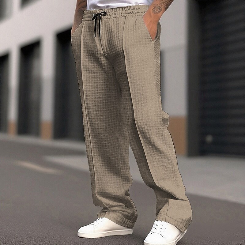 Men's Sweatpants Joggers Trousers Waffle Pants Pocket Elastic Waist Drawstring Plain Comfort Sports Outdoor Daily Fashion Casual Black White Micro-elastic4