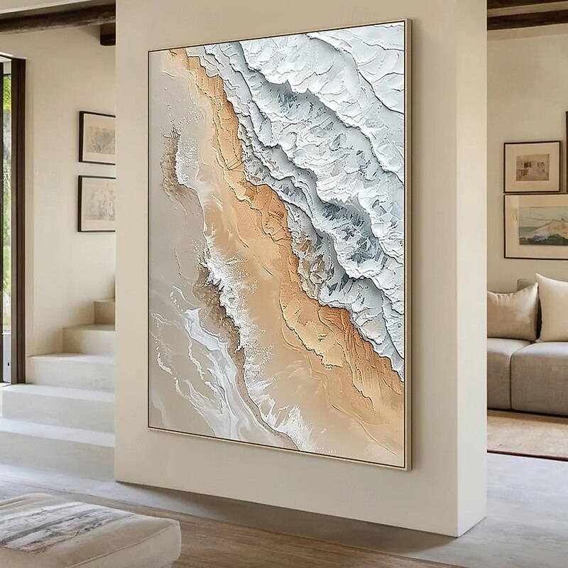 Mintura Handmade 3D Texture Abstract Beach Landscape Oil Paintings On Canvas Modern Wall Art Room Decoration Ocean Waves Picture For Home Decor Rolled Frameless Unstretched Painting3