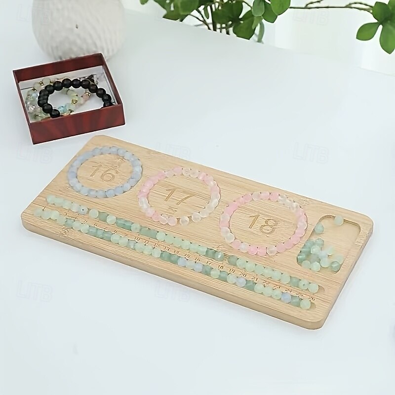 Solid Wood Bead Tray with Jewelry Organizer Numbered Compartments 16-18 Adjustable Divider and Golden Hooks - DIY Bracelet Making Bead Storage for Crafters Bead Organizer Storage4