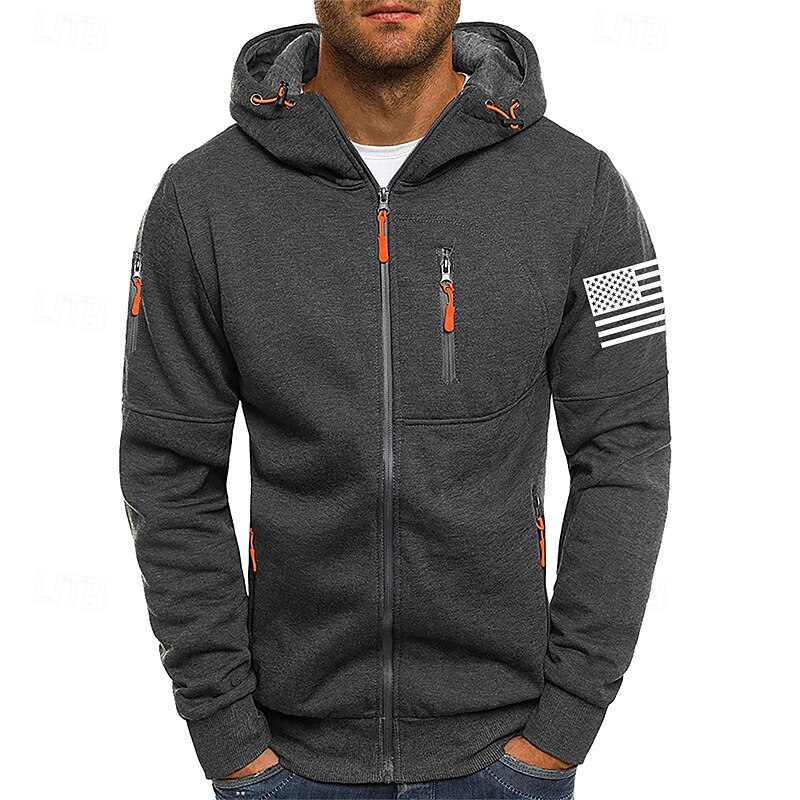 Men's Hoodie Full Zip Hoodie Black White Wine Army Green Navy Blue Hooded National Flag Zip Up Pocket Sports & Outdoor Daily Holiday Polyester Streetwear Basic Casual Spring Fall Clothing Apparel4