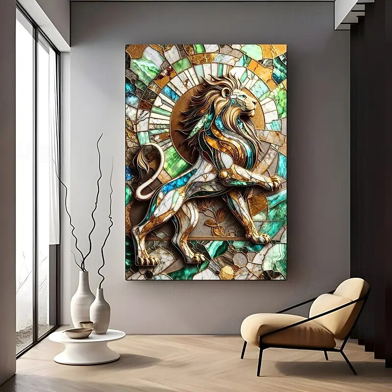 One Piece Frameless Lion Kintsugi Art Canvas Poster Modern Abstract Wall Decoration Other Materials Suitable For Bedroom And Living Room