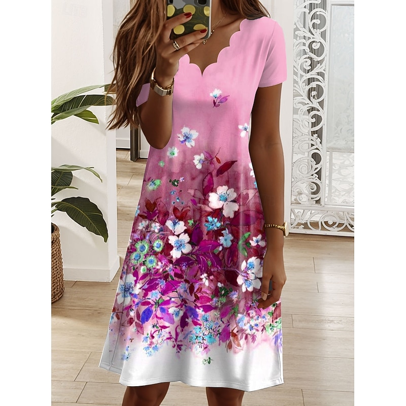 Women's Mini Dress T Shirt Dress Tee Dress A Line Dress Summer Dress Elegant Vacation Casual Regular Fit Floral Graphic Short Sleeve V Neck Pink Blue Purple Green Summer Spring3