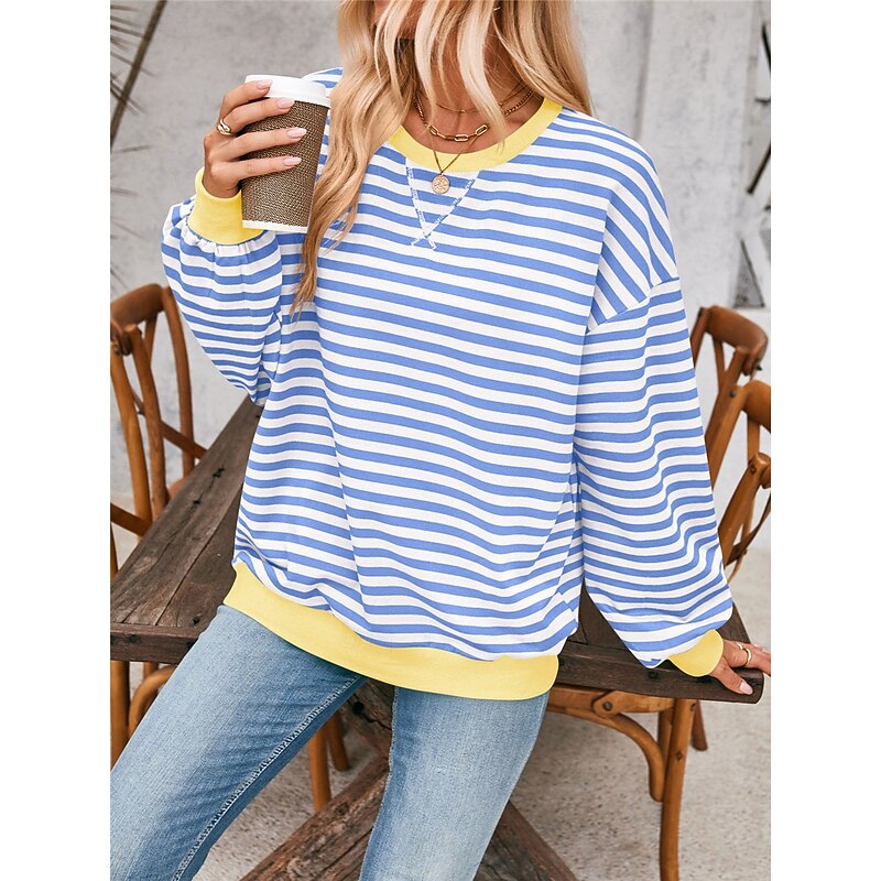 Women's Blouse Button Down Graphic Striped Vintage Tropical Stylish Long Sleeve Crew Neck Regular Tops Daily Print Blue Fuchsia Orange Green Summer Spring Fall4
