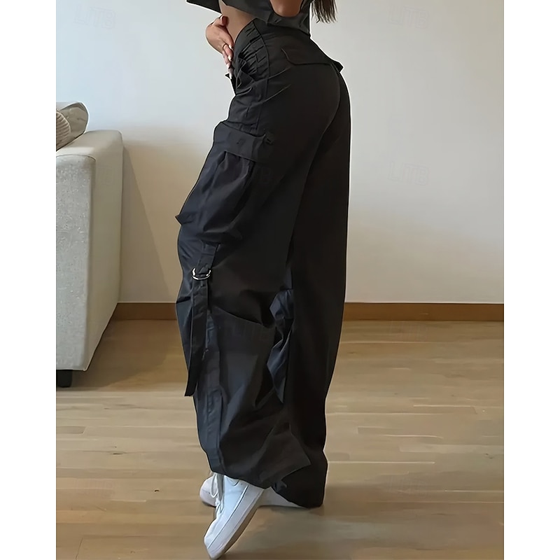 Women's Cargo Pants Pants Trousers Fashion Streetwear Full Length High Waist Solid Colored Pocket Comfortable Micro-elastic Sports & Outdoor Daily Wear Black Spring Fall Regular Fit4