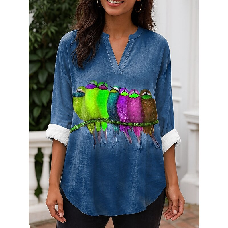 Women's Blouse Tunic V Neck Long Sleeve Boho Casual Tops Graphic Animal Vintage Daily Stylish Regular Tops Daily Wear Print Blue Purple Brown Green Spring Fall3