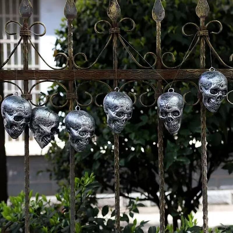 6PCS Halloween Realistic Skull Heads, Life-Like Human Skull Props for Haunted House, Yard, Spooky Decorations, Skeleton Head Ornaments and Hanging Ghost Accessories3