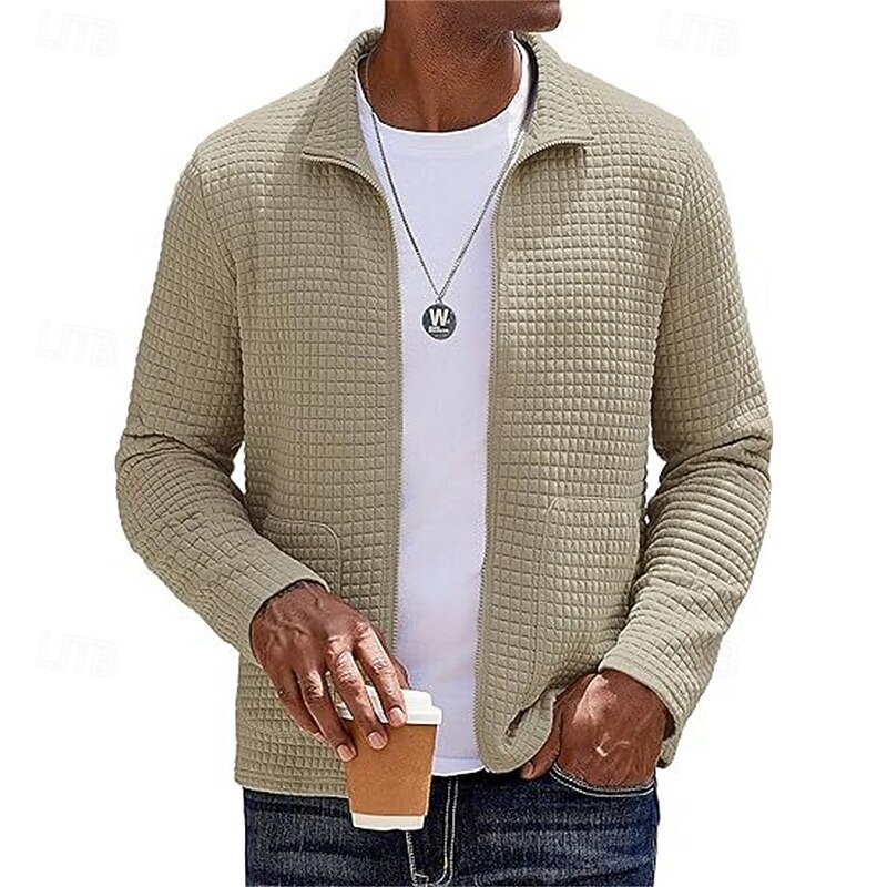 Men's Lightweight Jacket Waffle Jacket Casual Jacket Vacation Daily Pocket Spring Fall Plain Fashion Classic Lapel Regular Black White Wine Khaki Army Green Jacket