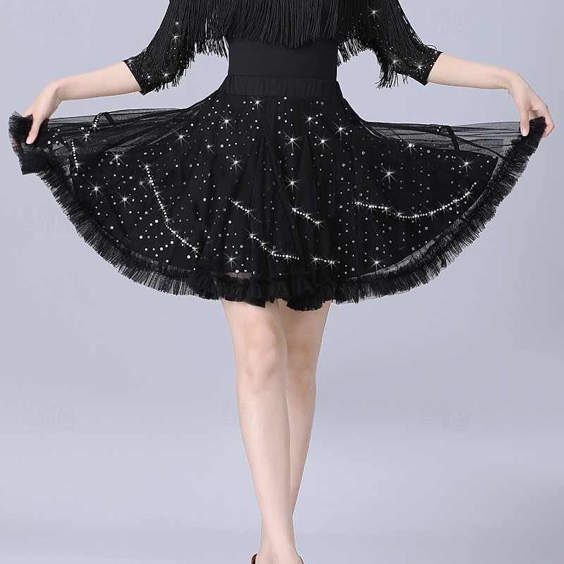 Women's Latin Dance Fringe Skirt – High-Waist Asymmetrical Half Skirt for Cha-Cha, Rumba & Practice/Performance Wear