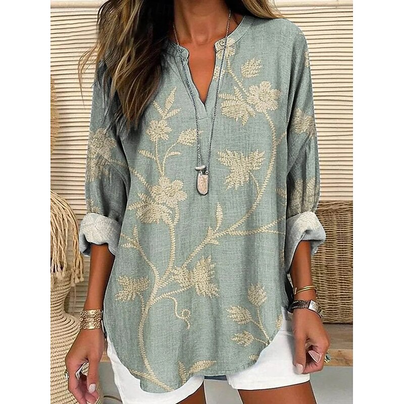 Women's Blouse Tunic V Neck Long Sleeve Boho Casual Graphic Paisley Vintage Tropical Regular Tops Daily Wear Print Red Blue Green2