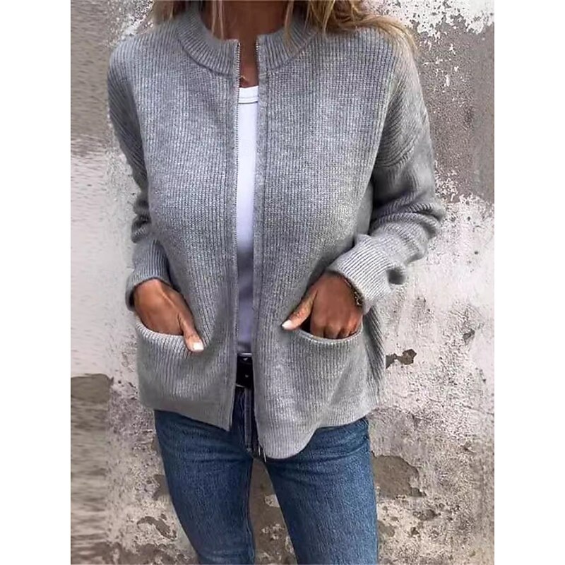 Women's Coat Comfortable Breathable Pocket Fashion Daily Plain Training Outdoor Casual Open Front Short Stand Collar Regular Fit Long Sleeve Outerwear Black Orange Gray Fall Winter
