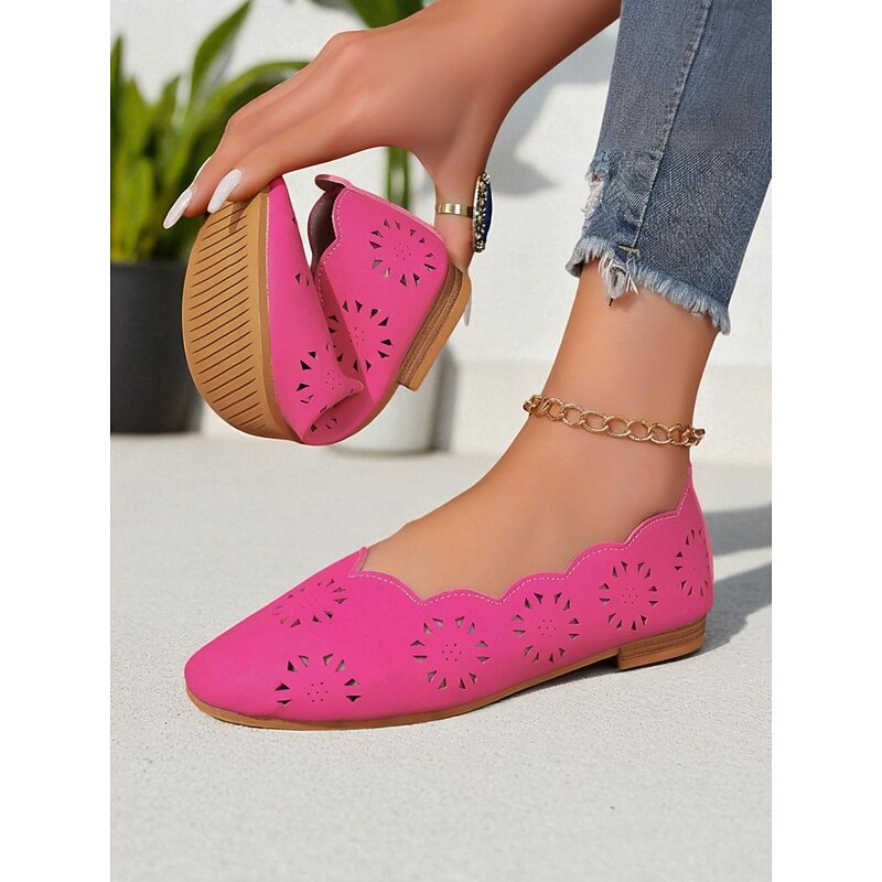 Women's Rose Pink Cutout Faux Leather Flats – Casual Shoes for Garden Parties and Everyday Comfort3