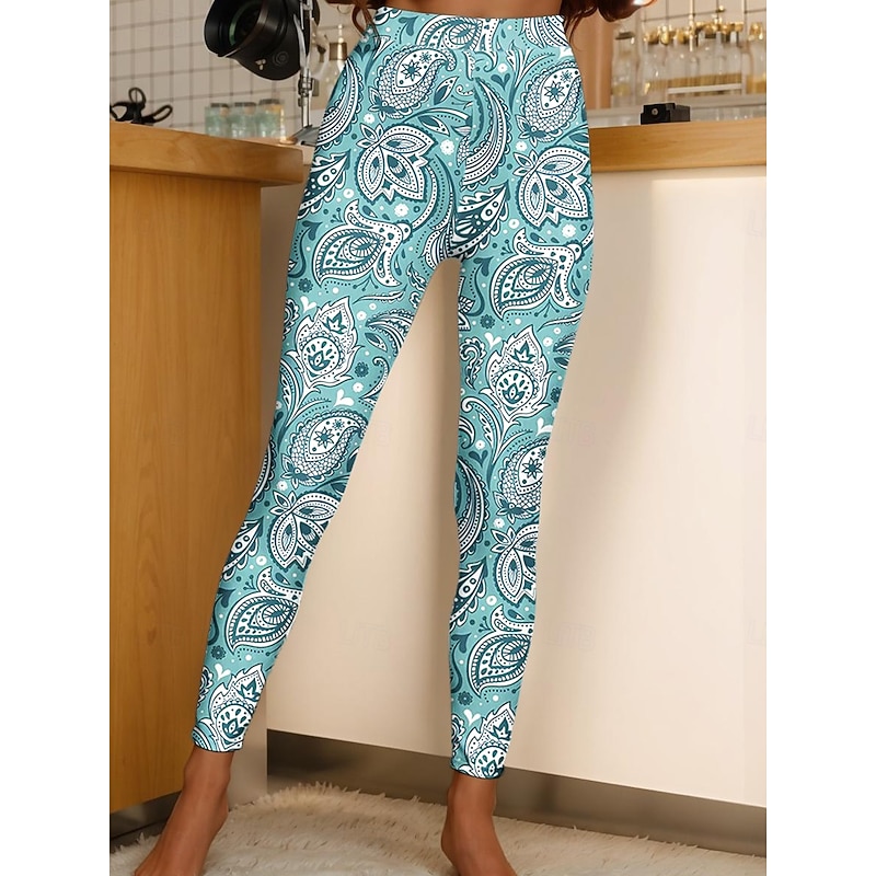 Women's Leggings Vacation Vintage Fashion Ankle-Length High Waist Graphic Paisley Printing Soft Breathable High Elasticity Outdoor Daily Light Pink Milk Green Light Purple Spring Fall Winter Slim Fit