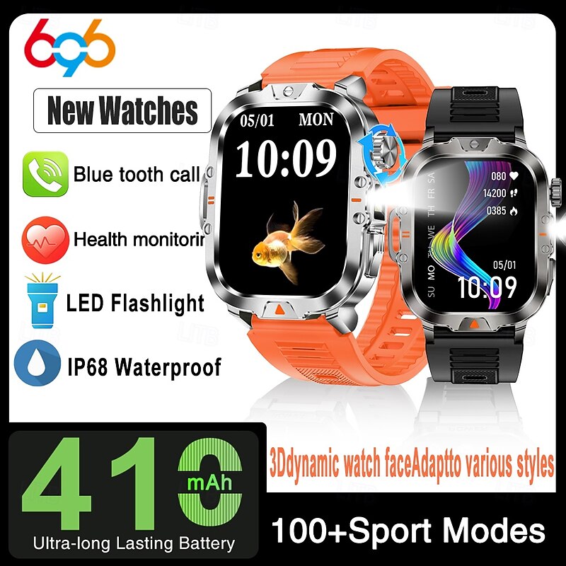 Smart Watch 2.01 inch Smartwatch Fitness Running Watch Bluetooth Pedometer Call Reminder Activity Tracker Compatible with Android iOS Men Long Standby Waterproof Media Control IP68 22mm Watch