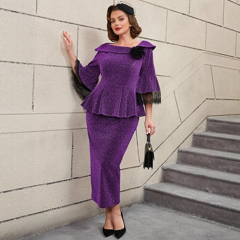 Retro Vintage 1950s 1960s Midi Dress Cocktail Dress Sequins Slit Fit and Flare Fancy Dress Women's Formal Party & Evening Retro Theme Party Adults' Dress Fall & Winter2