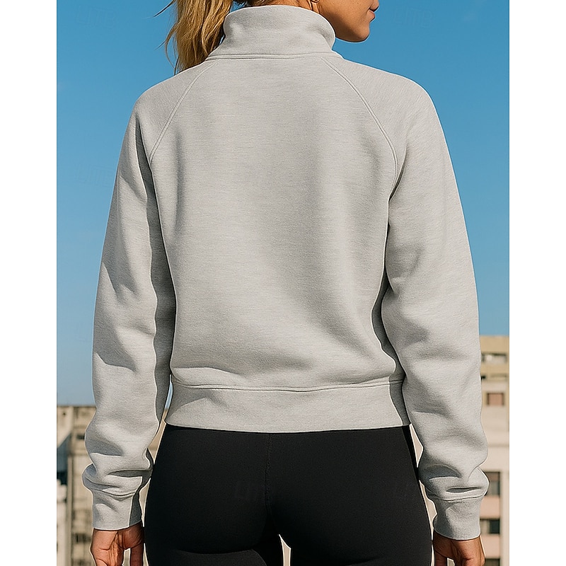 Women's Running Top Sports Sweatshirt Quarter Zipper Long Sleeve Top Athleisure Solid Colored Sun Protection Windproof Outdoor Running Yoga Sportswear Activewear Grey3